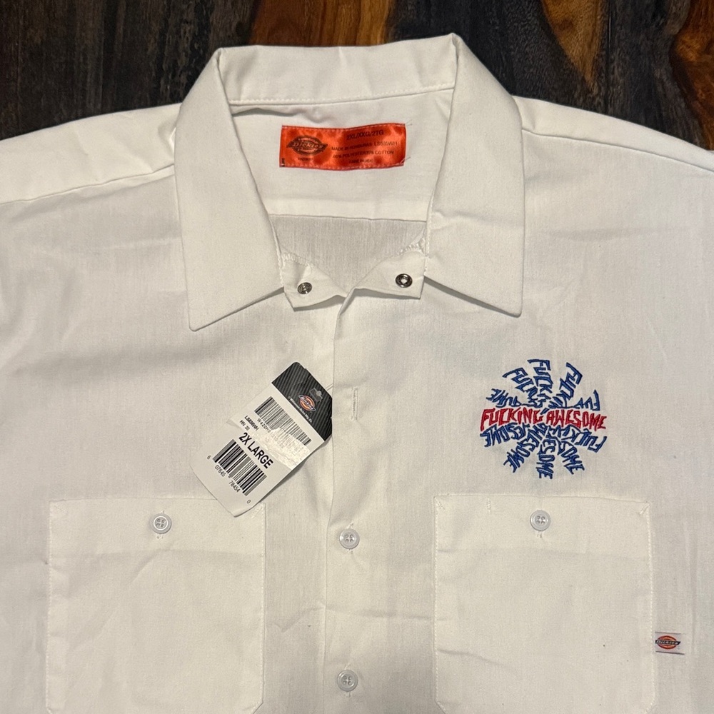 Dickies White Casual Button Down Shirt with Embroidery